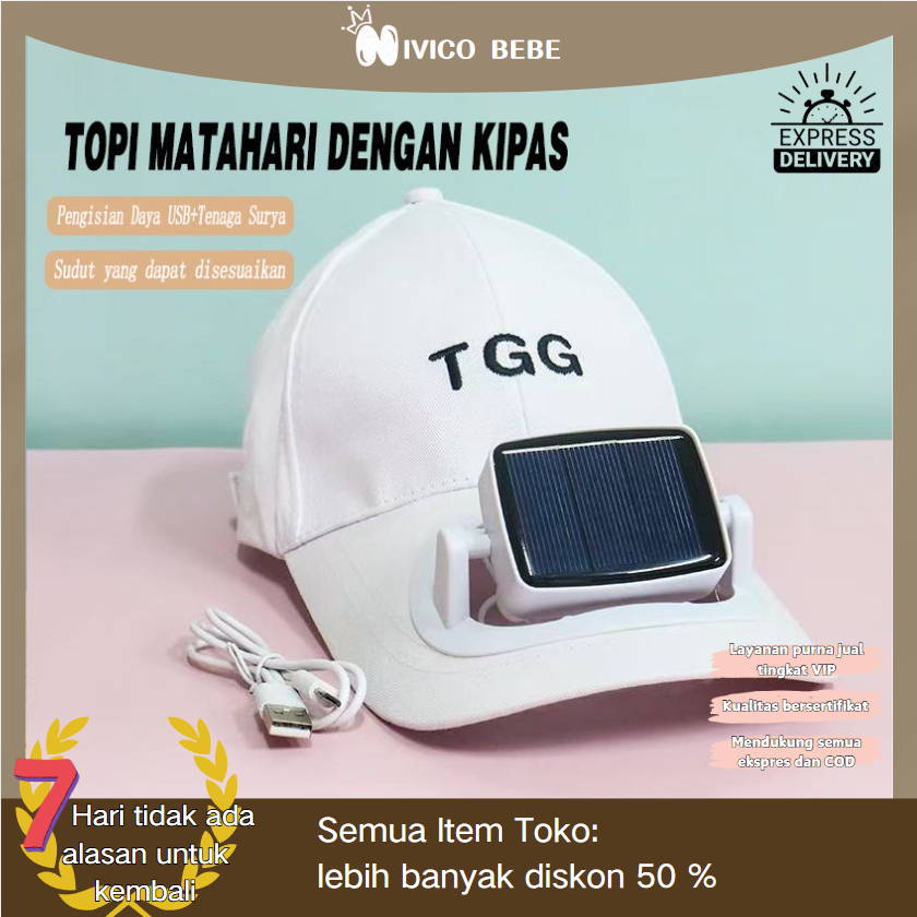 NIVICO BEBE Topi dengan Kipas Angin, Tenaga Surya & USB Charger, Pelindung Matahari Multifungsi deng
