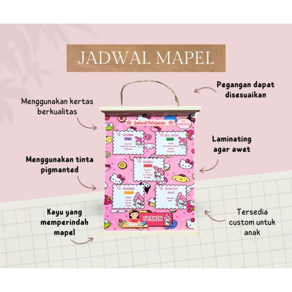 

Jadwal Pelajaran, bisa custom warna dan gambar