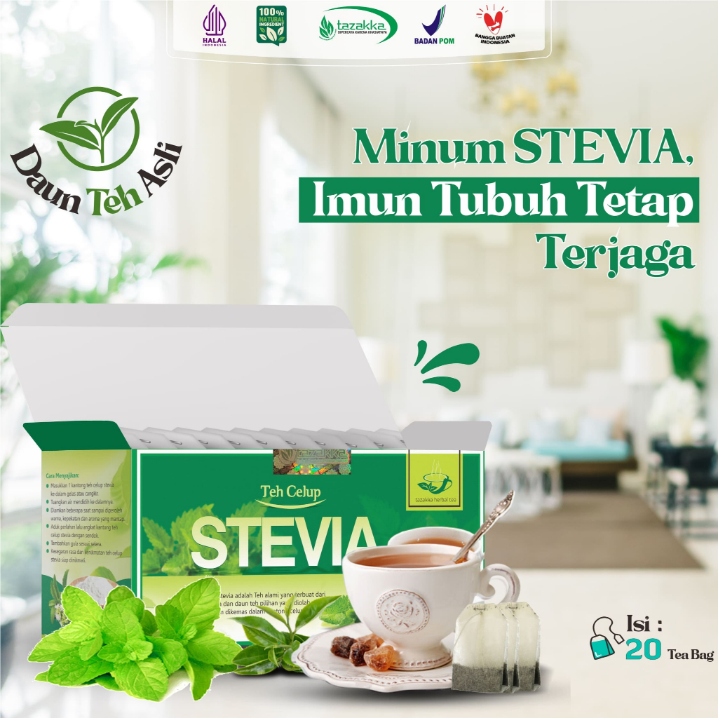 

Teh Daun Stevia Celup Isi 20 Kantung Tea Bag Minuman Herbal Kesehatan Antioksidan Herbadrink