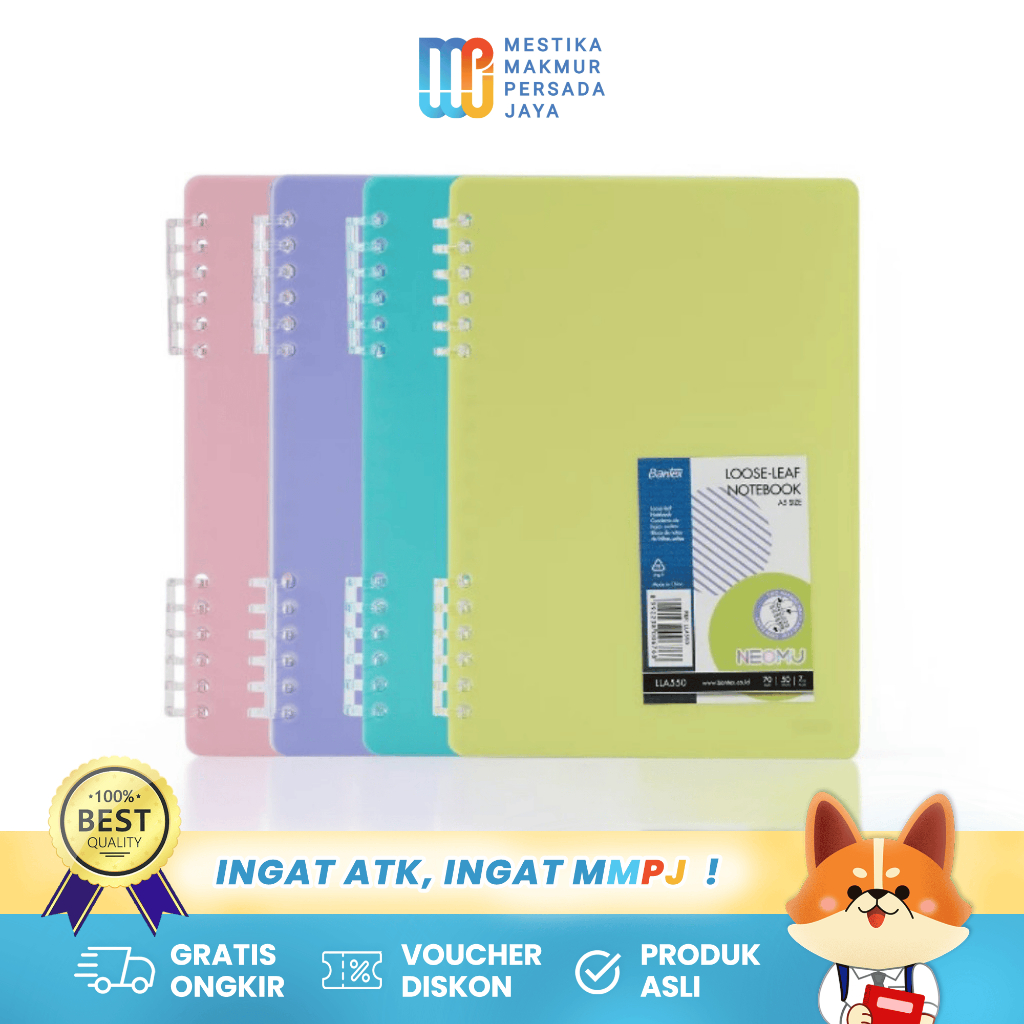 

Bantex Buku Catatan A5 Loose-Leaf - Klip Adjustable Kertas Tebal 70g Bahan PP Warna Pastel LLA550