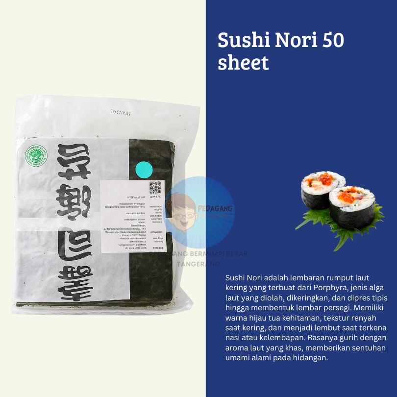 

Sushi Nori Halal MUI 50 Sheet / Rumput Laut Panggang 50 Lembar