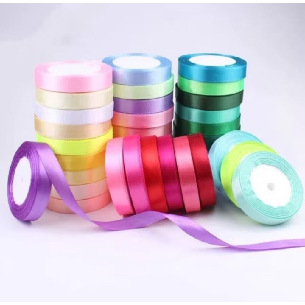 

1 Roll Ribbon Pita Satin 1/2" 1.3cm Saten 1/2"Inch Kain Polos Souvenir Garmen Parcel