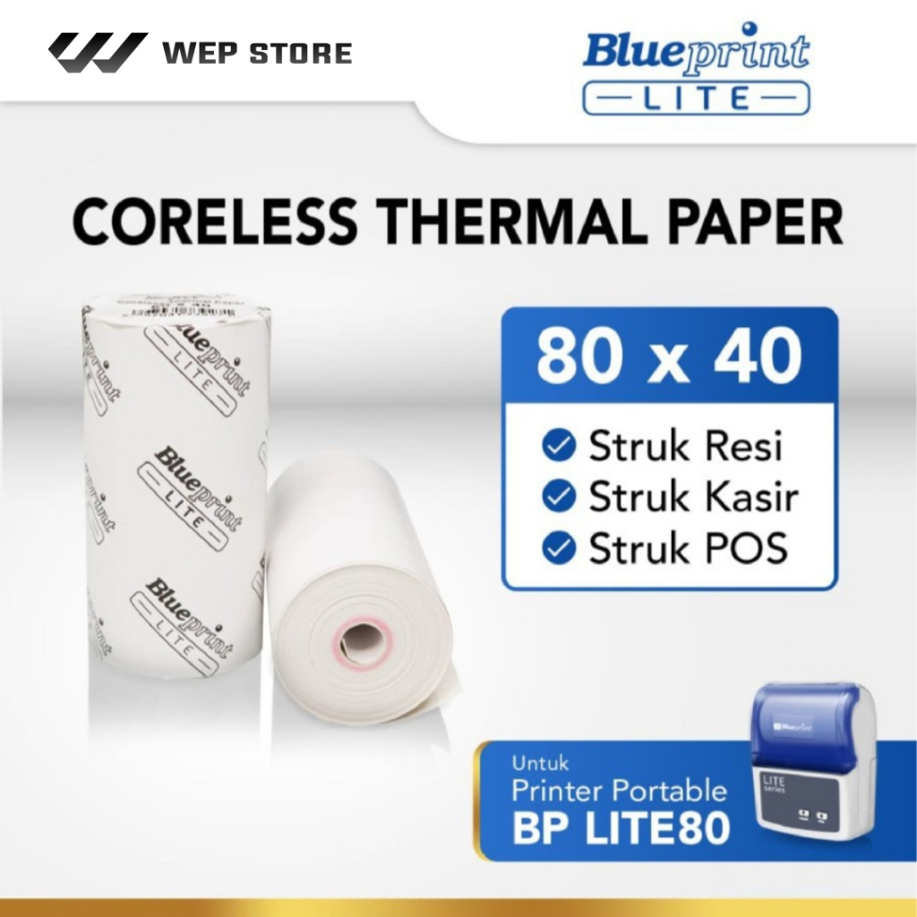 

Kertas Thermal Struk kasir POS & Resi Blueprint Lite 80mm x 40mm