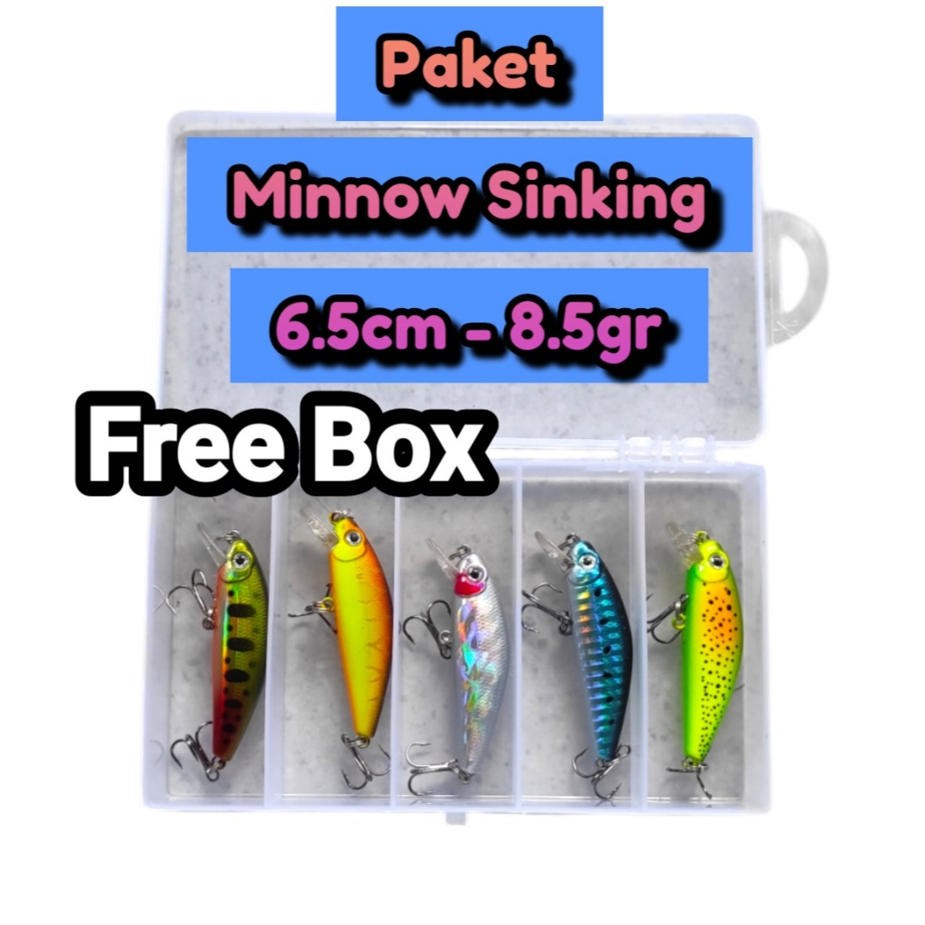 Paket Umpan Minnow 6.5cm 8.5gr Free Box paket umpan mancing minnow