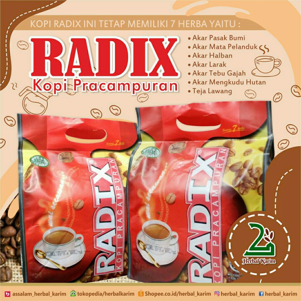 

KOPI RADIX BERKHASIAT ORIGINAL HPA MURAH 1 PACK ISI 32 SACHET / KOPI RADIX HPA MALAYSIA ASLI