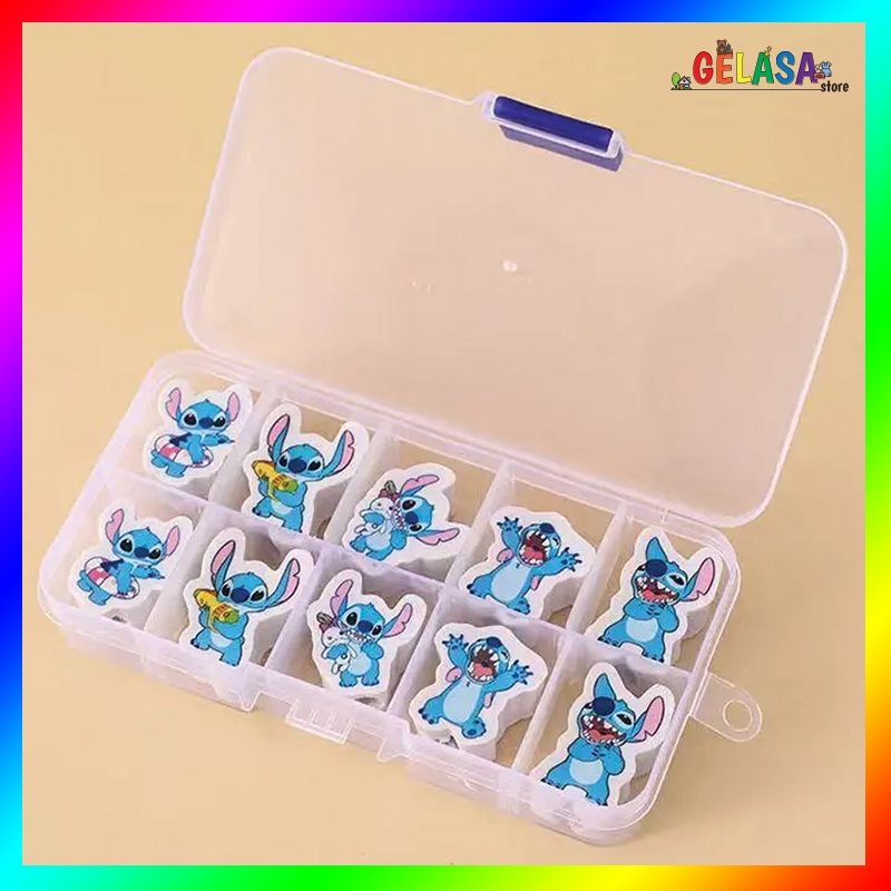 

GELASA Penghapus Tutup Pensil motif Stitch 1 set dengan kotak