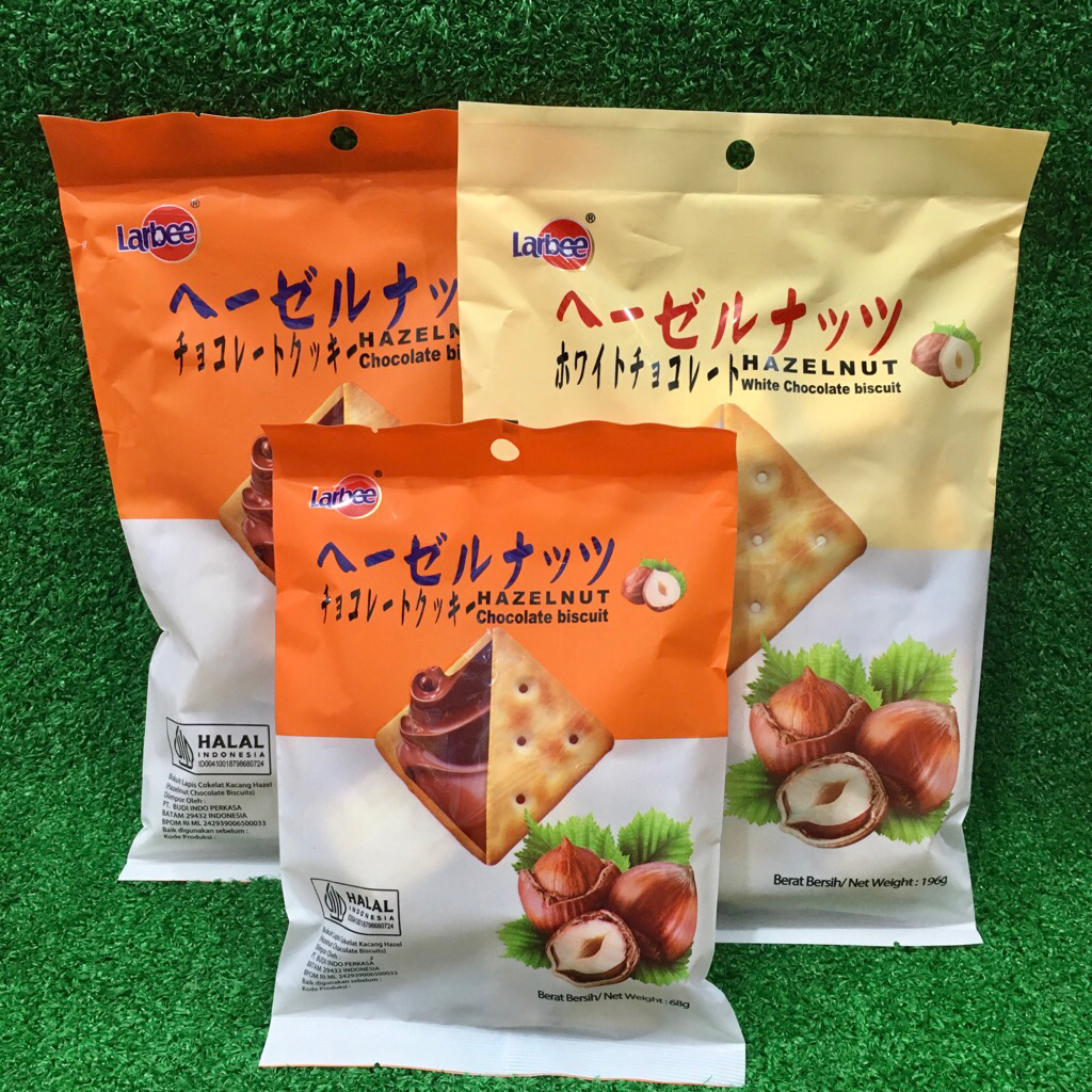 

Larbee Hazelnut Chocolate Biscuits Snack Biskuit Lapis Cokelat Kacang Hazel 68gr & 196gr Impor China HALAL