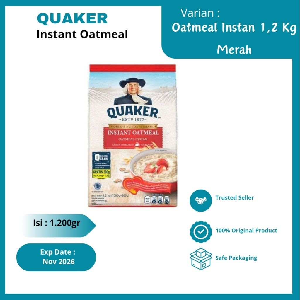 

Quaker Instant Oatmeal 1200gr (warna merah)