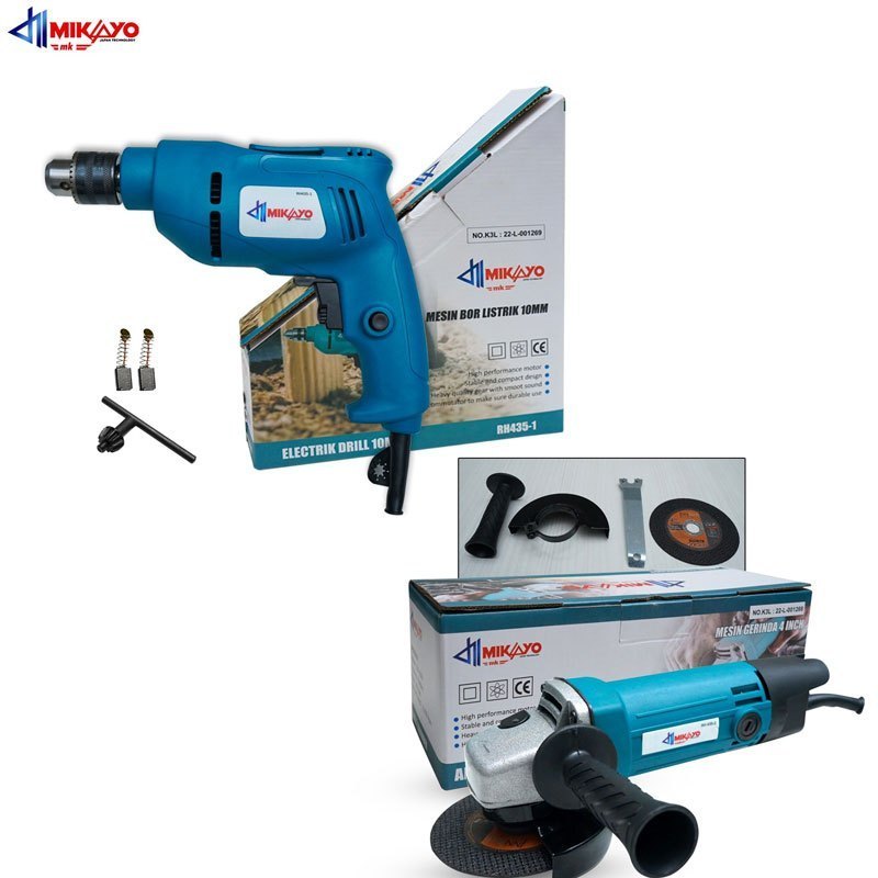 PAKET 2 ITEM - Mesin Gerinda 4" Grinda Tangan Listrik + Mesin Bor 10mm Bor Listrik Serbaguna by Mika