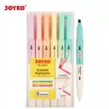 

JOYKO HL-69-6 ERASABLE HIGHLIGHTER 1 SET ISI 6 PCS DUAL TIP / PENANDA