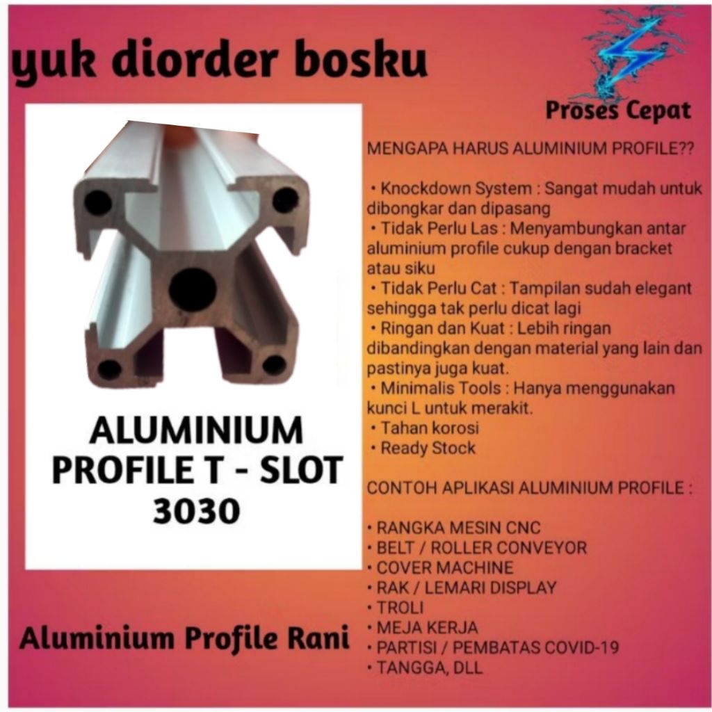 Alumunium Profile T-Slot 3030 panjang 1 cm