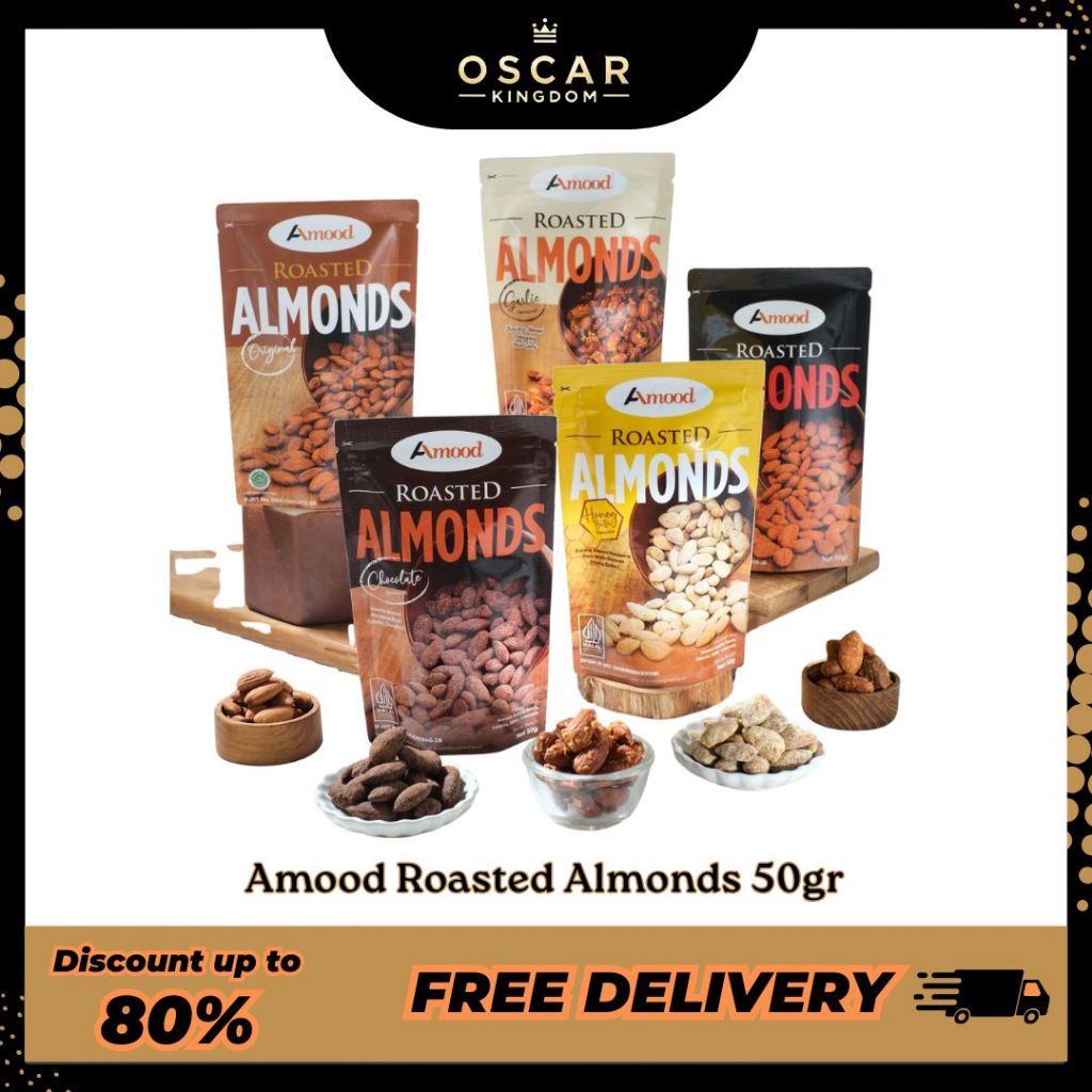 

Kacang Almond Panggang AMOOD Roasted Almond Assorted Berbagai Rasa 50gr HALAL BPOM Original Chocolate Honey