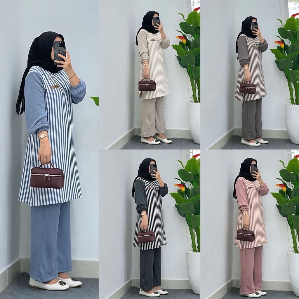 Set Tunik Salur / Set Tunik Salur Knit / COD