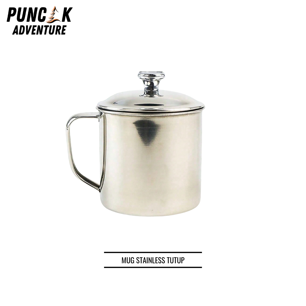 Mug Stainless Tutup Tahan Panas - Mug Stainless steel - Mug Camping Outdoor - Mug Stainless Tutup