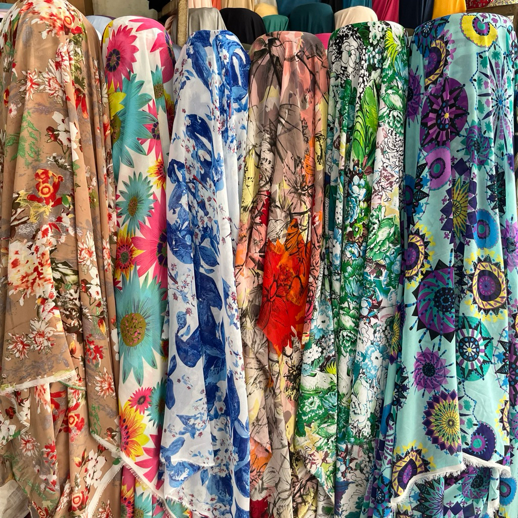 kain sifon sutra motif bunga / bahan sifon ceruti motif / kain gamis