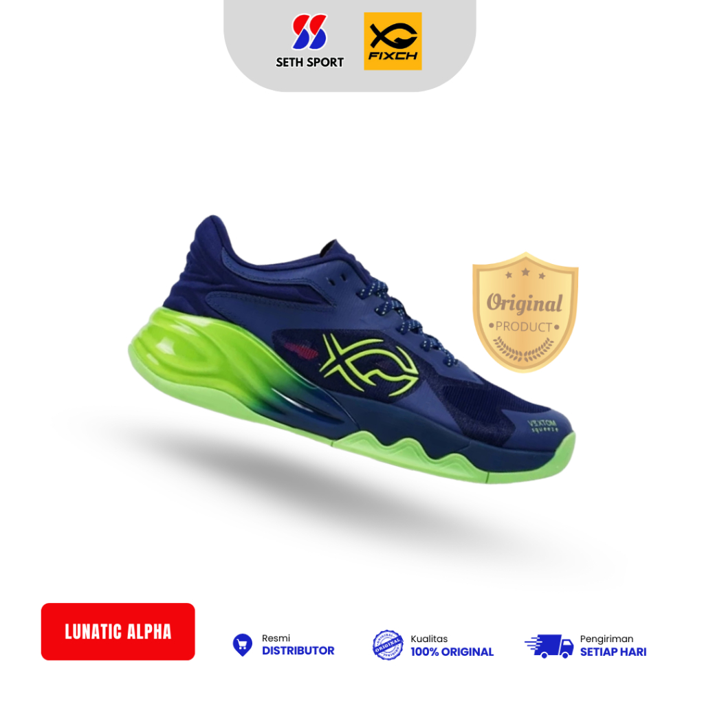 Sepatu Volley Voli Fixch Lunatic Alpha Original - Dark Navy/Dark Navy/Lime Green