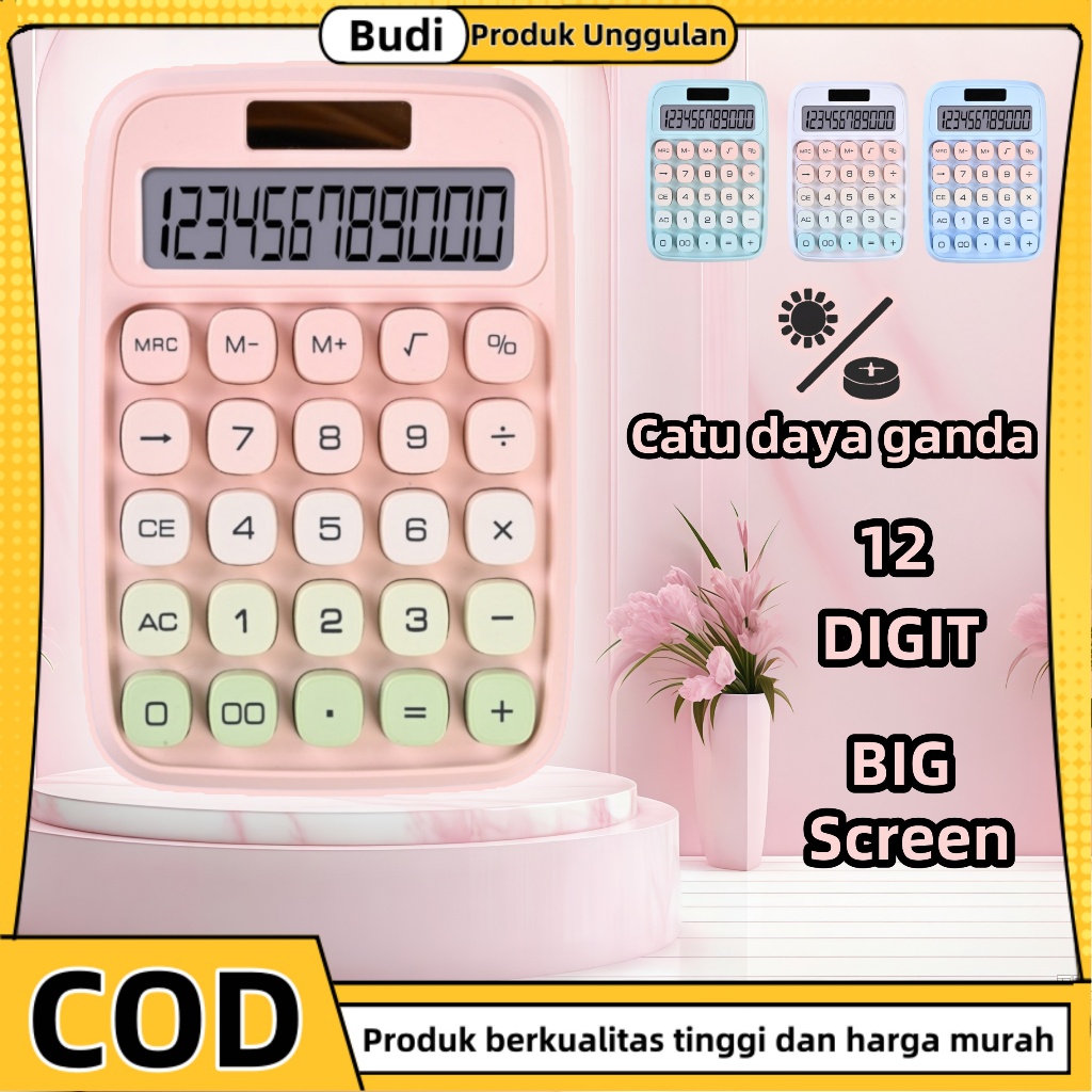 Tenaga Surya + Baterai Kalkulator Pelangi 12 Digit kalkulator dagang / kalkulator akuntansi