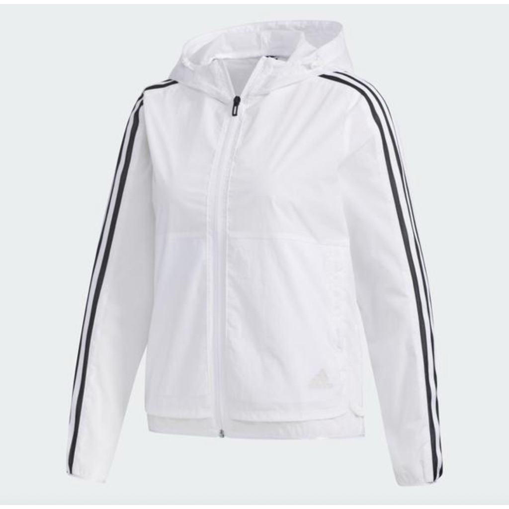 Jaket Olahraga Windbreaker Adidas Women Plaid Applique Windtight Hooded Jacket Running Original