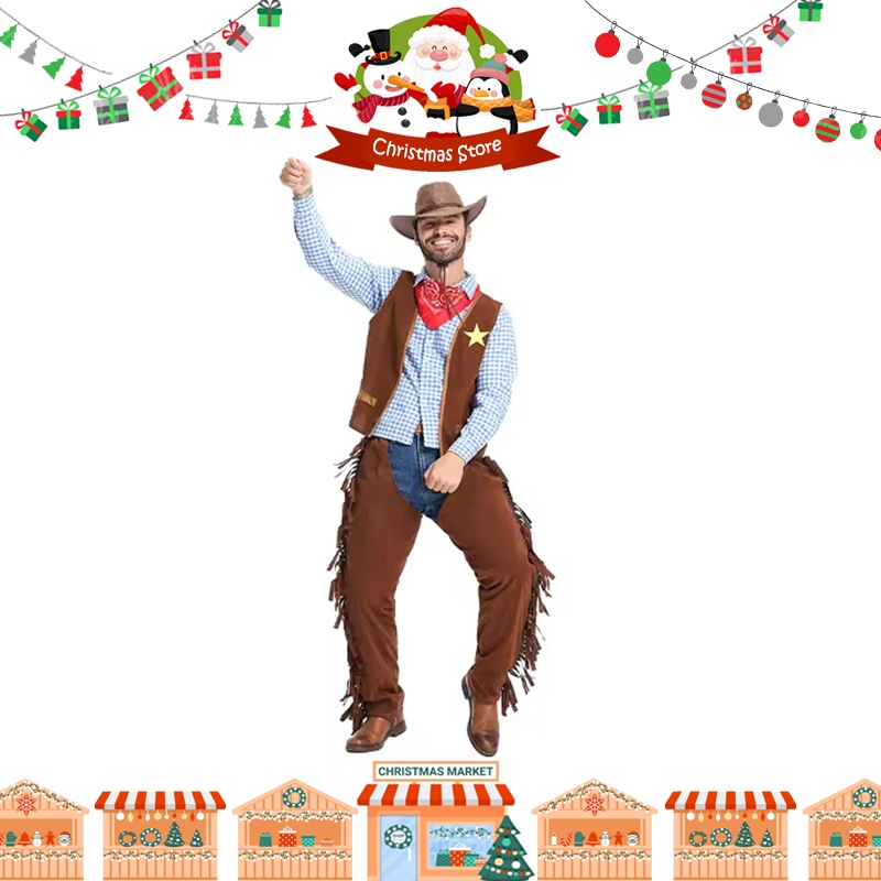 Kostum Cowboy Sherif Texas Cosplay Baju Negara Amerika Serikat Koboi Pria Dewasa