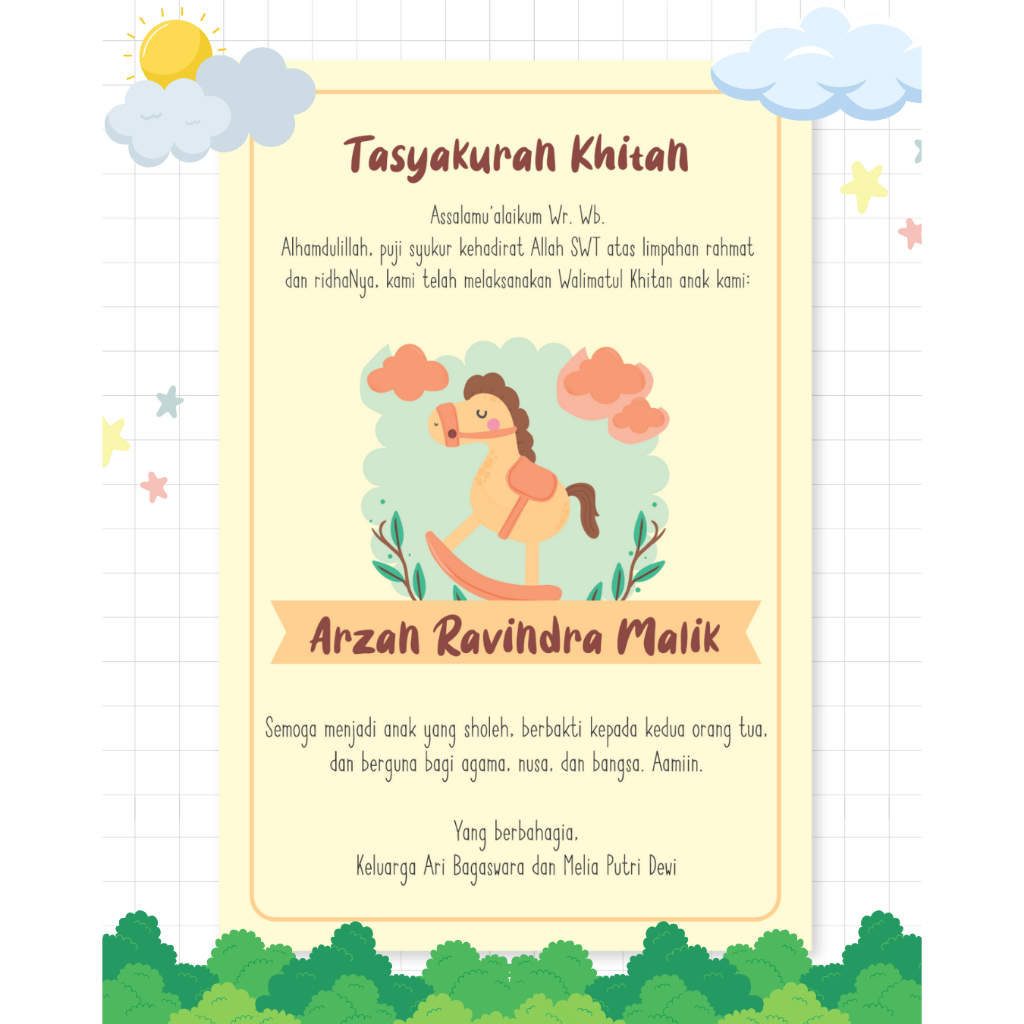 Kartu Ucapan Tasyakuran Khitanan / Kartu Syukuran Khitan / Kartu Ucapan Khitan / Kartu Bingkisan Tas