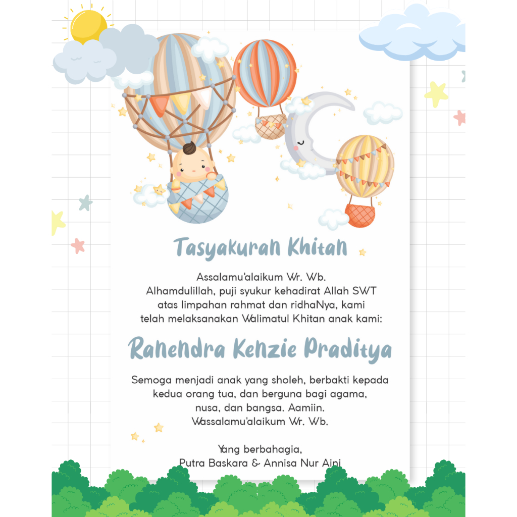 Kartu Ucapan Tasyakuran Khitanan / Kartu Syukuran Khitan / Kartu Ucapan Khitan / Kartu Bingkisan Tas