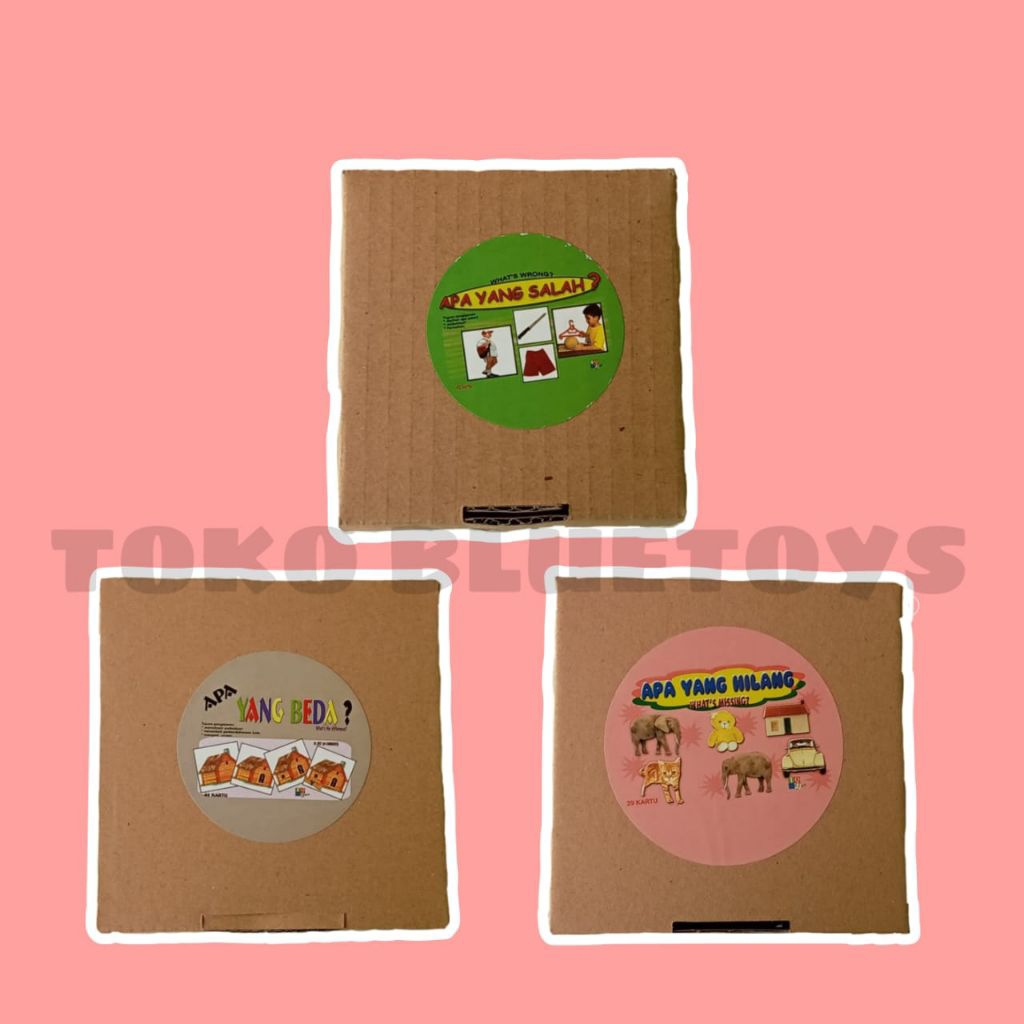 BLUETOYS PAKET APA YANG HILANG, APA YANG SALAH, APA YANG BEDA/KARTU TERAPI WICARA BALITA DAN ANAK/IQ