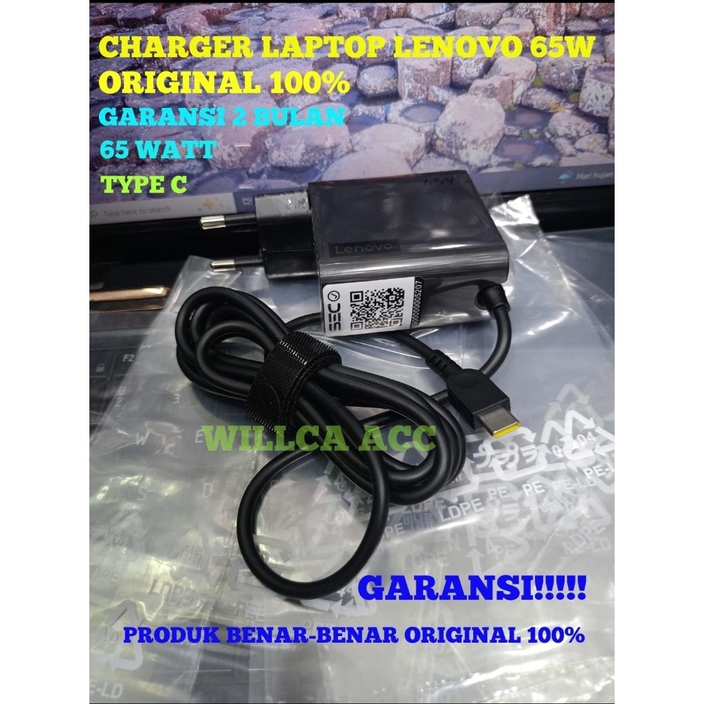 Charger Laptop 65W Lenovo Yoga 7i 9i 14" 15" 15" inch 2in1 Casan 65 Watt Type-c Original 100%