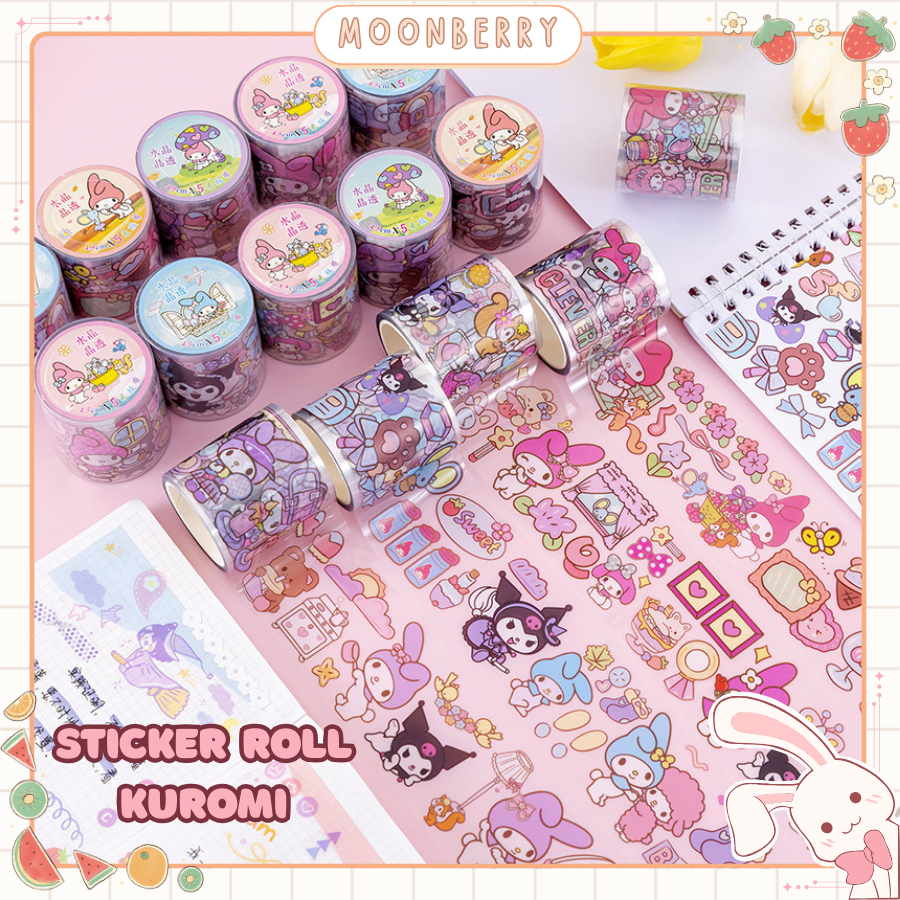 

Stiker Roll Label 5 Meter Motif Kuromi Sanrio Lucu Sticker Gulung DIY Cartoon Serbaguna