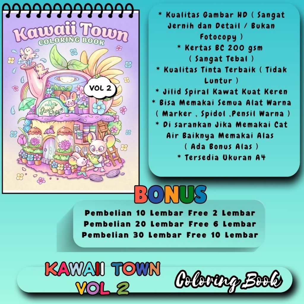 

KAWAII TOWN Tema Terbaru Buku Mewarnai Coloring Book Premium Kertas 200 gsm Tebal Sketsa Gambar Jelas Sudah HD Jernih