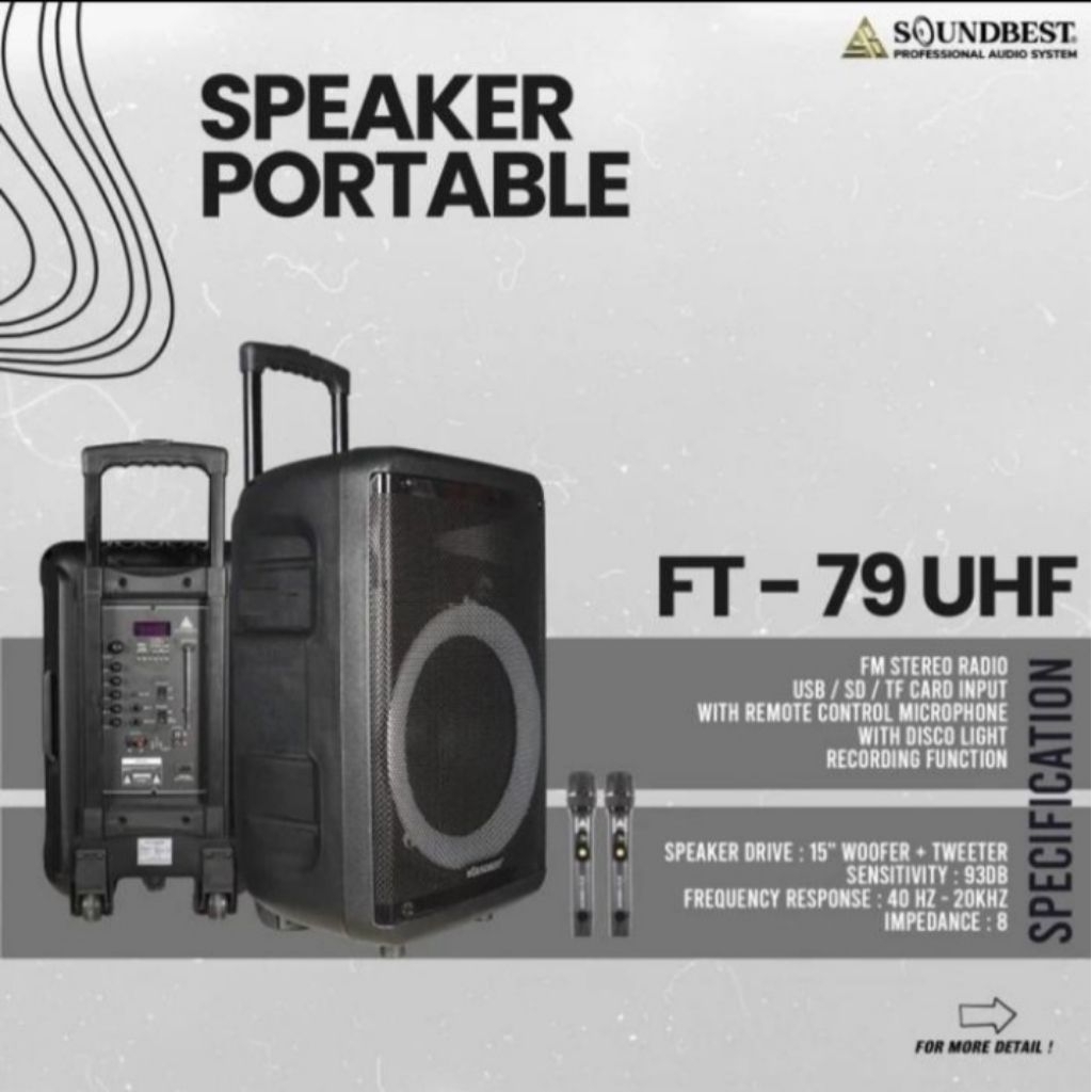 Speaker Portable SOUNDBEST FT-79 UHF 12 inch Original Soundbest Ft79 Usb Bluetoth