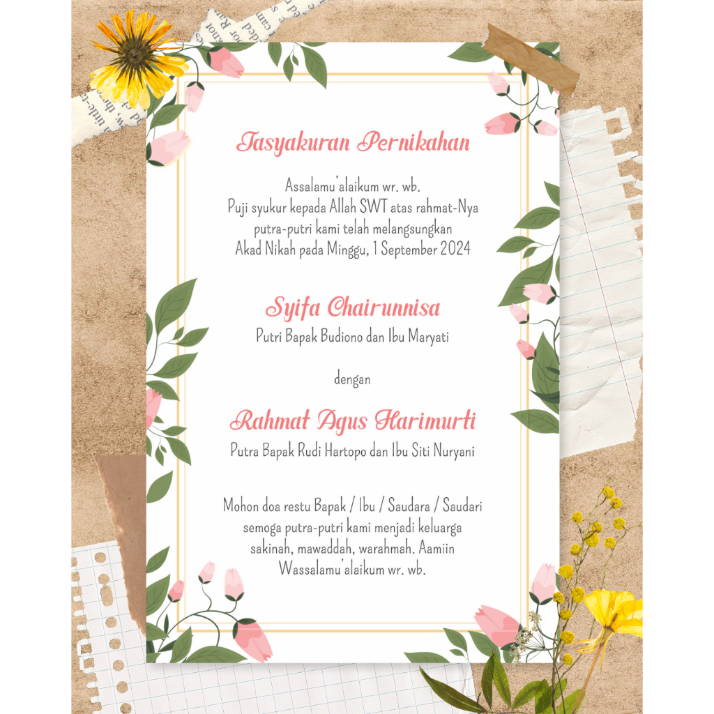 Kartu Ucapan Syukuran Pernikahan / Kartu Tasyakuran Pernikahan / Kartu Ucapan Pernikahan / Kartu Ham