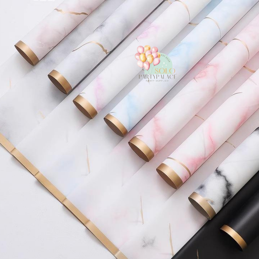 

1PACK ISI 20LEMBAR MARBLE GOLD LINE WRAPPING PAPER FLOWER WRAPPING CELLOPHANE WATERPROOF KERTAS BOUQUET PEMBUNGKUS KADO KERTAS KADO