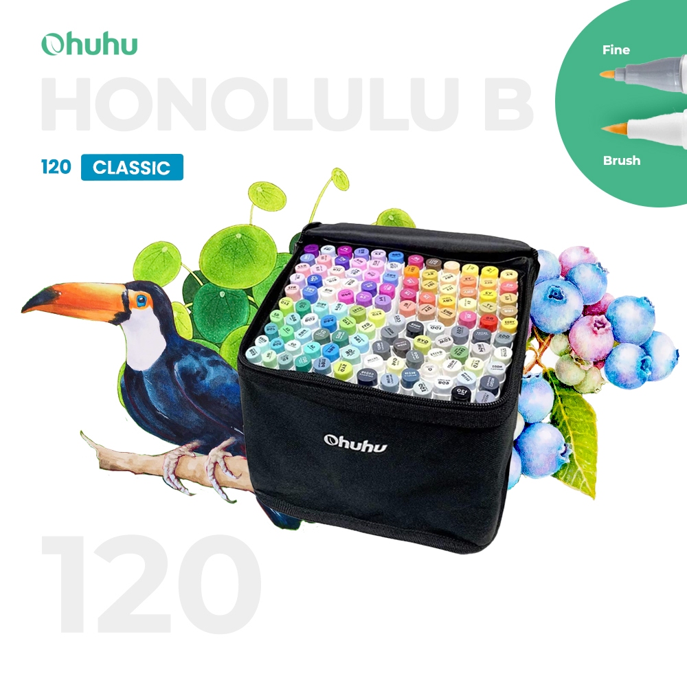 

OHUHU Honolulu B 120 Colors Dual Tips (Brush & Fine) Alcohol Art Markers (2025)