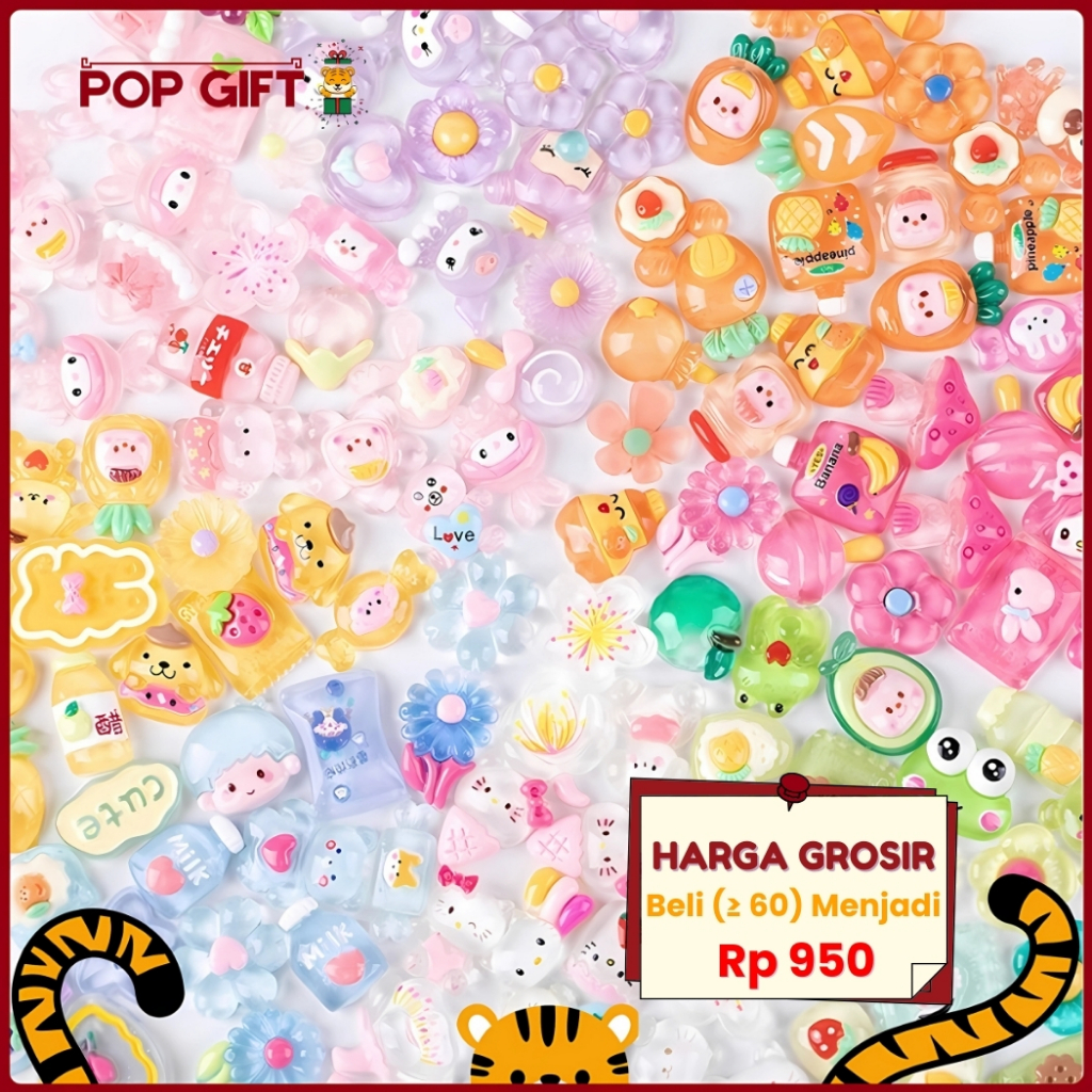 

PG 1 Pcs Aksesoris Resin Clay 3D Buat Dekor DIY Stiker 3D Warna Warni Lucu Cantik Untuk Case HP DIY