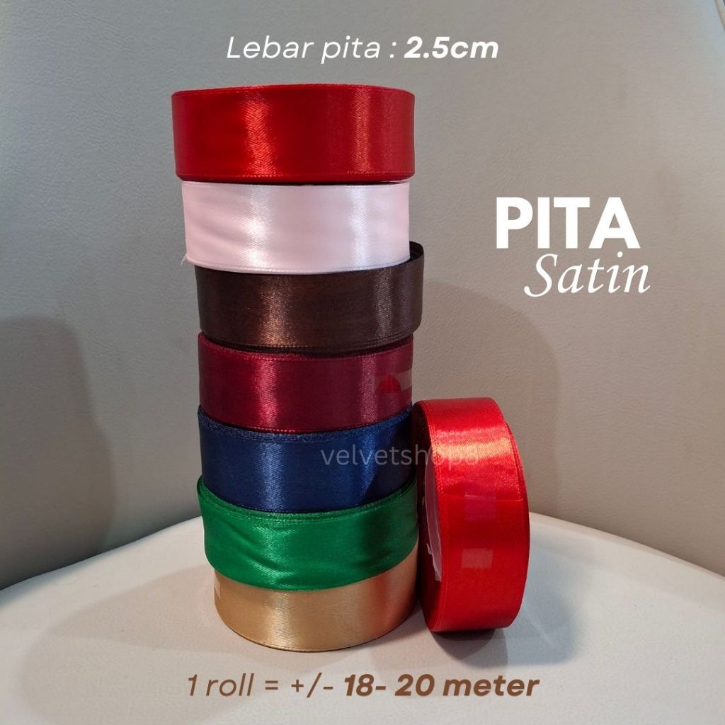 

Pita Satin 2.5 CM / 1 INCH Aneka Warna Pita Kain Polos Pita Hampers Pita Kado