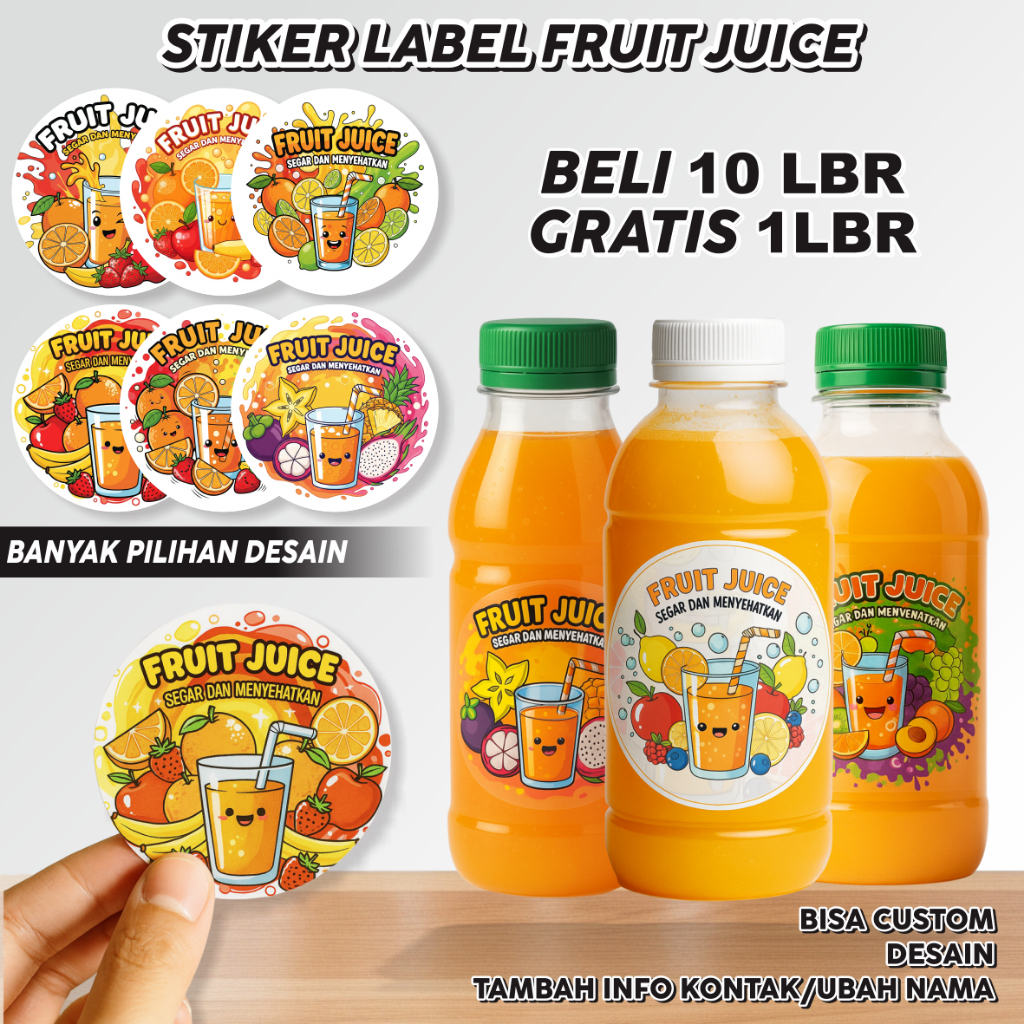 

Stiker Label Fruit Juice Custom Nama/Brand - Stiker Label Minuman Anti Air
