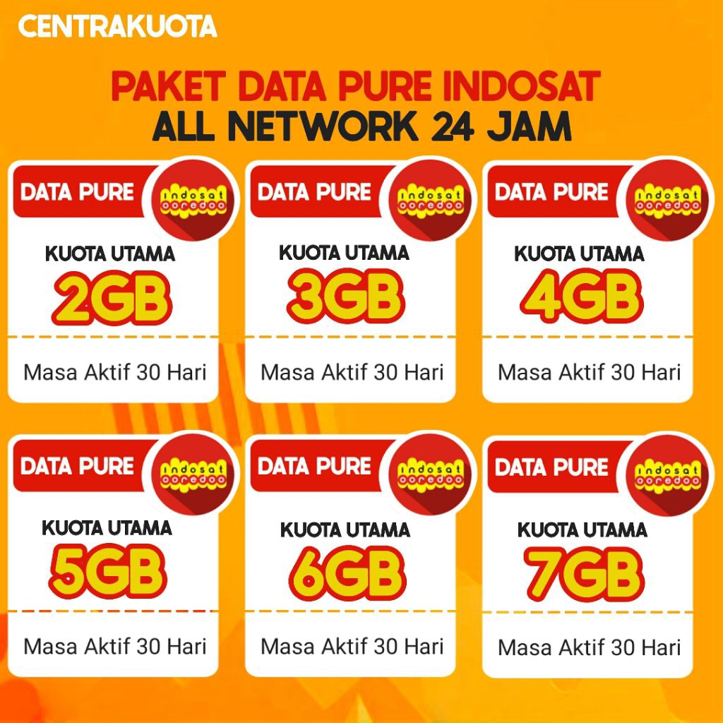 Kuota Data Indosat/Kuota Data Indosat 30 Hari/Kuota Data Pure Indosat