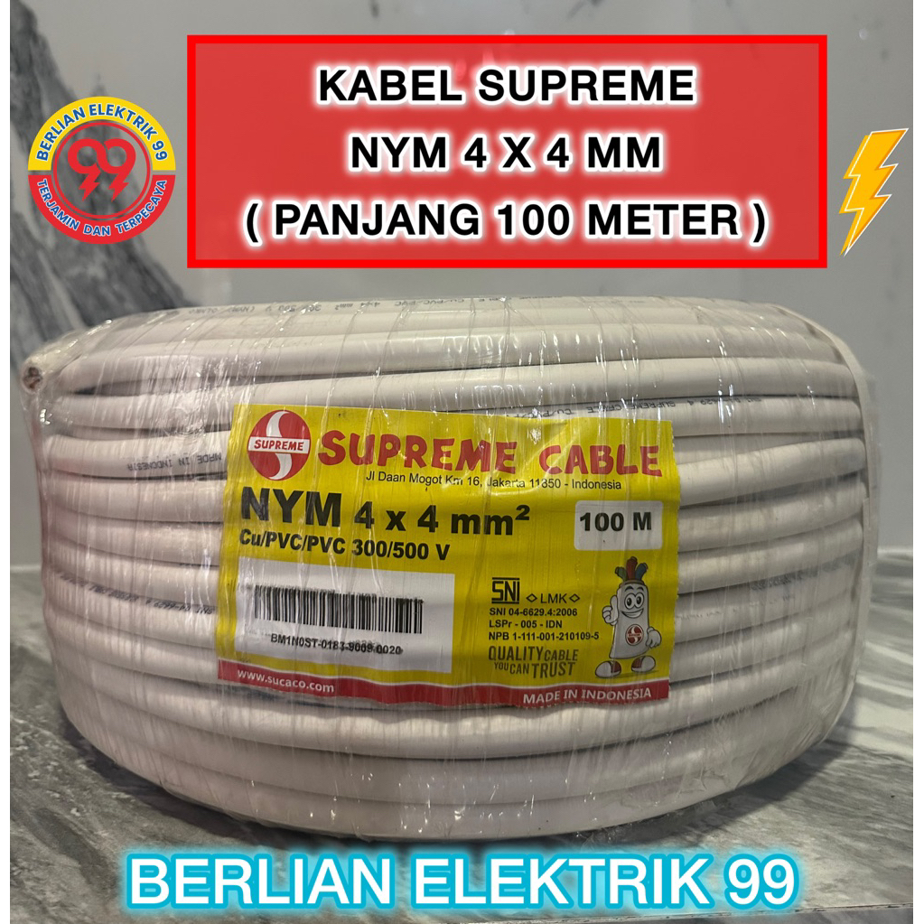 Kabel NYM Supreme 4x4mm putih tunggal(1roll 100meter)/Kabel NYM 4x4mm putih tunggal