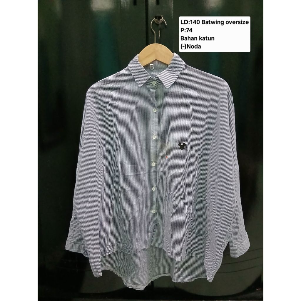 (COD)ADA MINUS Atasan kemeja lengan panjang batwing wanita oversize/big size moti salur/garis-garis 