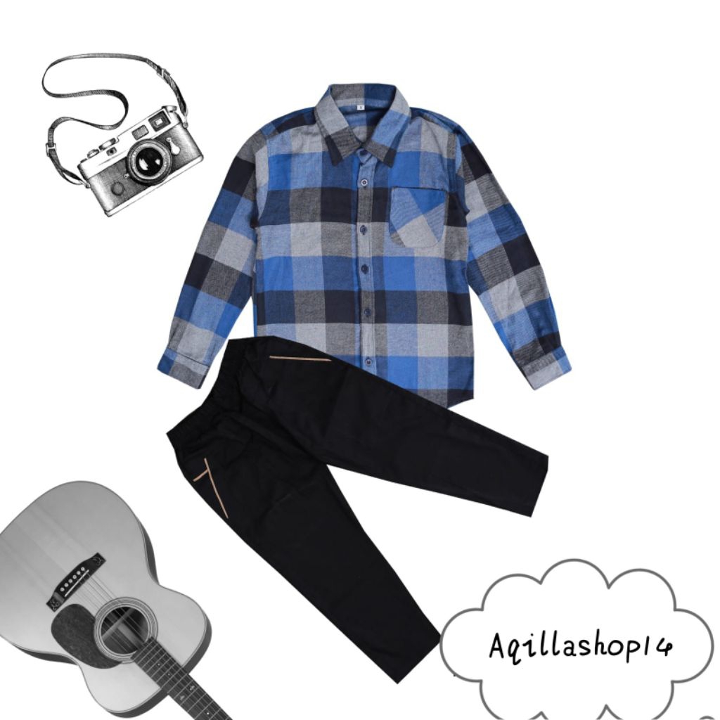 Kemeja Flanel Anak Lengan Panjang Usia 3-12 Tahun Baju Anak Laki-Laki