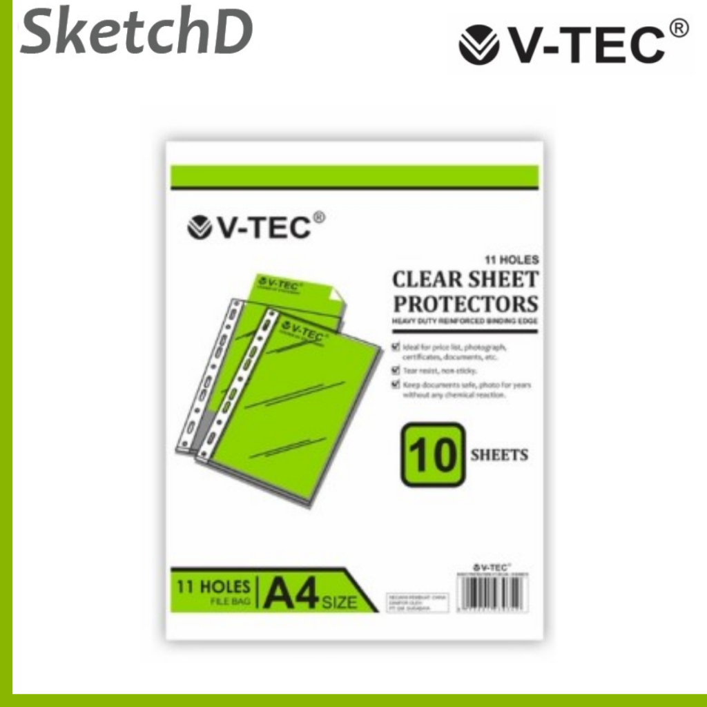 

Plastik Pelindung kertas dokument A4 V-tec Sheet Protector Clear 10 lembar vtec