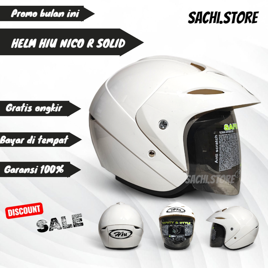 Helm Hiu Nico R Solid white putih|HELM SNI Dewasa Pria Wanita
