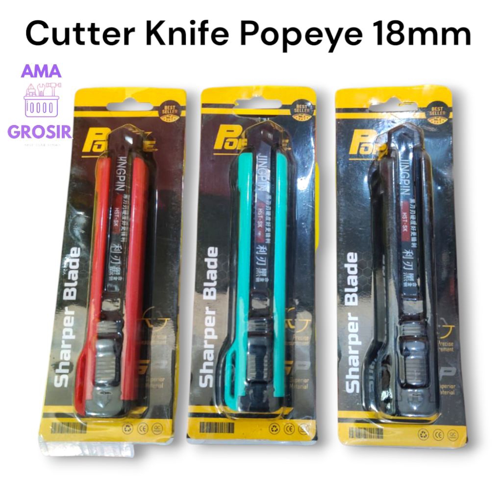 

PISAU CUTTER BESAR 18MM POPEYE WARNA RANDOM // CUTTER KNIFFEE // CUTTER BAGUS // CUTTER // PEMOTONG KERTAS