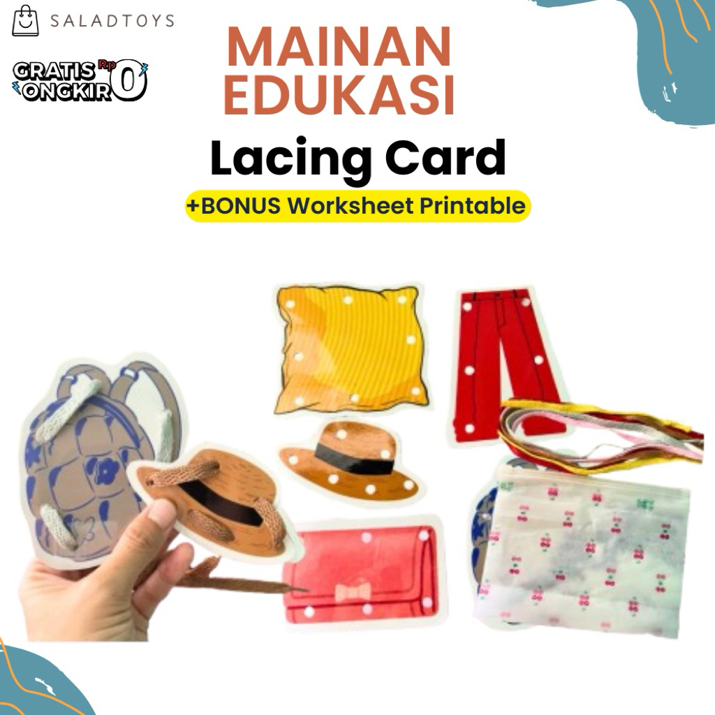 (ST - BISA COD)MAINAN EDUKASI LACING CARD | POLA MONTESSORI PAUD TK + BONUS WORKSHEET