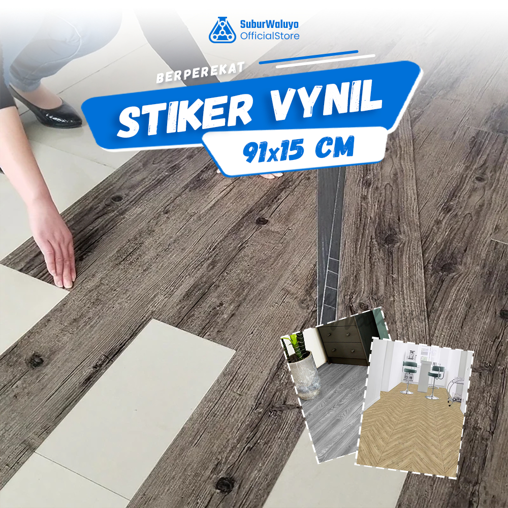 Lantai Vinyl Tempel Berperekat Stiker Lantai Kayu PVC Ubin