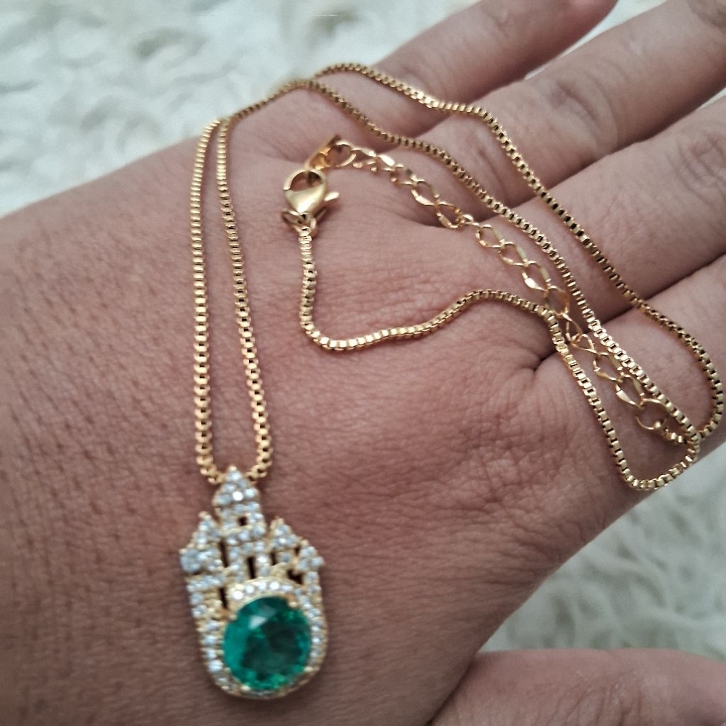 kalung necklace 70% perak 30% titanium gold green castle emas hijau new bukan preloved seken second 