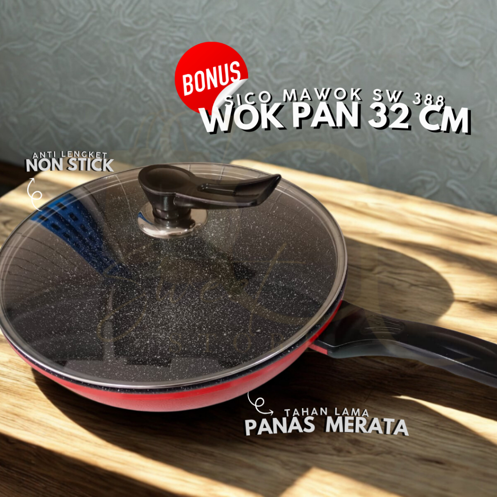 SICO | Wok Pan 32 CM MAWOK SW 388 Aluminium Die Casting Marble Coating Non Stick Anti Lengket Tahan 