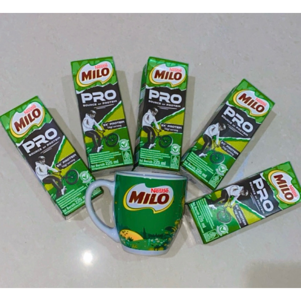 

[TERMURAH] Paket bundling 5 Milo Protein UHT 225ml Free Gelas Milo