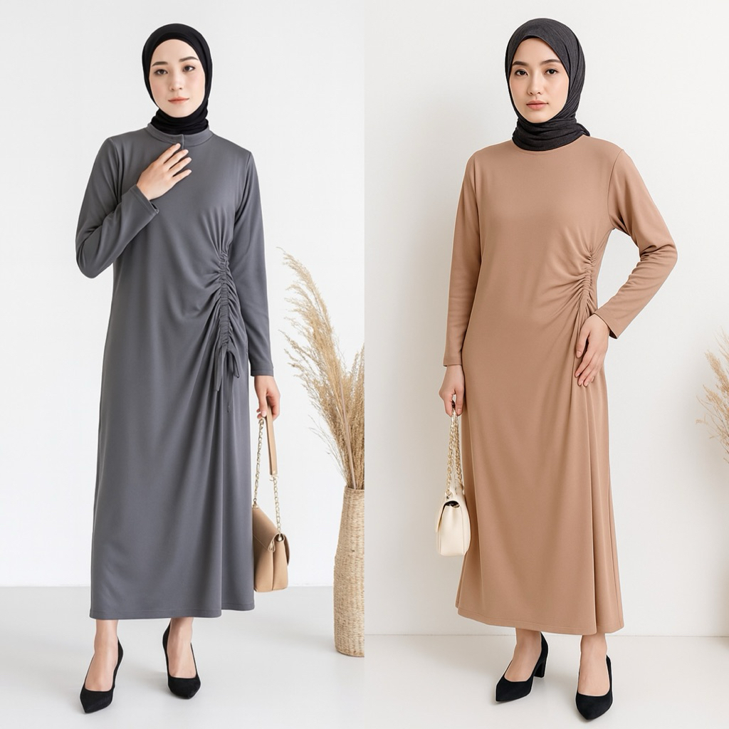 (BISA COD) Lilly Dress Tali Serut Samping Bahan Knit Rib Premium By Misha Label / knit dress / slim 