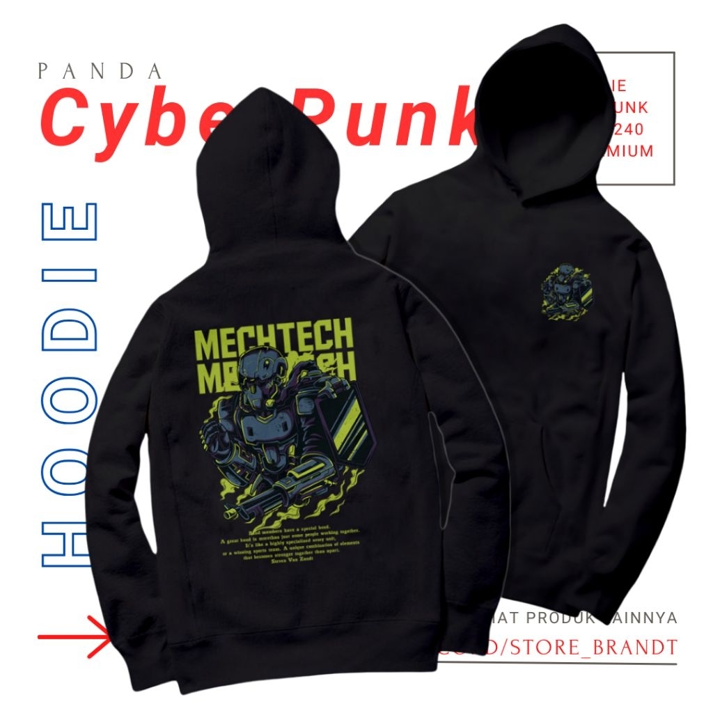 Jaket Hoodie Pria Wanita Unisex Fleece Hitam Keren Terbaru CyberPunk 08 Mech Tech